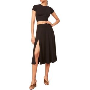 Reformation Midi Ribbed Side Slit Skirt